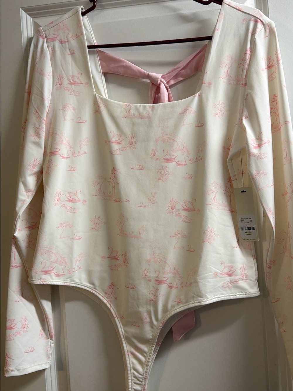 Francesca's Collections Cream and Pink Long Sleeve Bodysuit